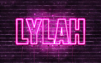 Lylah, 4k, wallpapers with names, female names, Lylah name, purple neon lights, horizontal text, picture with Lylah name