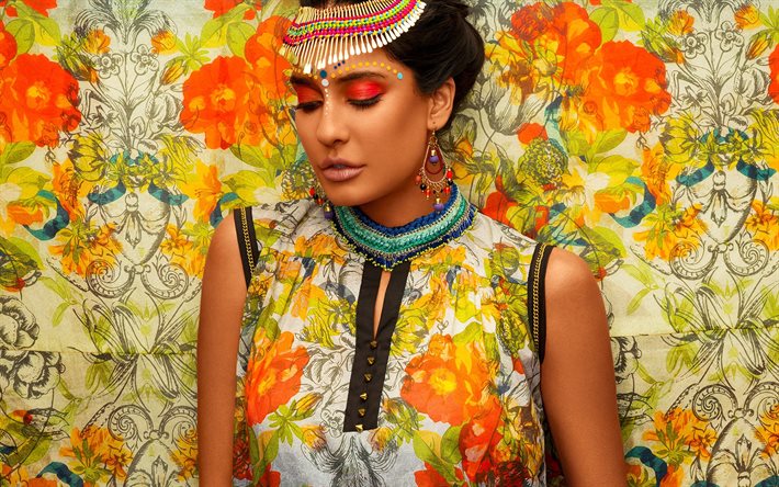 lisa haydon, indische schauspielerin, portrait, fotoshooting, kleid mit hellen farben, indische mode, model, sch&#246;ne frau