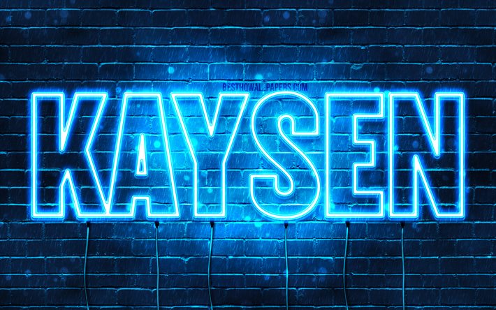 Kaysen, 4k, les papiers peints avec les noms, le texte horizontal, Kaysen nom, bleu n&#233;on, une photo avec le nom Kaysen