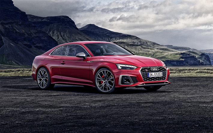 2020, Audi S5 A5, &#246;n g&#246;r&#252;n&#252;m, dış, kırmızı coupe, yeni kırmızı S5 A5, Alman otomobil, Audi