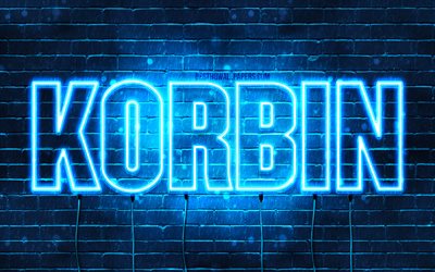 Korbin, 4k, wallpapers with names, horizontal text, Korbin name, blue neon lights, picture with Korbin name