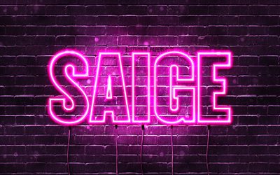 Saige, 4k, des fonds d&#39;&#233;cran avec des noms, des noms f&#233;minins, Saige nom, de violet, de n&#233;ons, le texte horizontal, image avec Saige nom