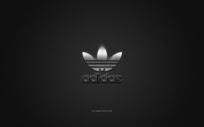 Adidas classic logo, metal emblem, black carbon texture, global apparel brands, Adidas, fashion concept, Adidas classic emblem