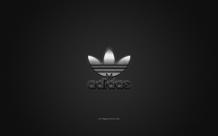Descargar fondos de pantalla Adidas clásico logotipo, emblema de metal,  negro de carbono, la textura, el global de prendas de vestir de marcas,  Adidas, concepto moda, Adidas clásico emblema libre. Imágenes fondos