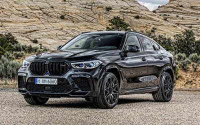 BMW X6 M Competition 2020, 4K, front view, exterior, black SUV, new black X6, German cars, BMW
