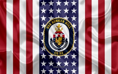 USS Bunker Hill Emblem, CG-52, American Flag, US Navy, USA, USS Bunker Hill Badge, US warship, Emblem of the USS Bunker Hill