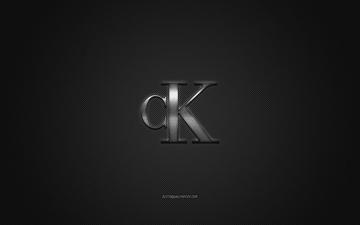 Logotipo de Calvin Klein, emblema de metal, negro de carbono, la textura, el mundial de marcas de ropa, Calvin Klein, el concepto moda, emblema de Calvin Klein