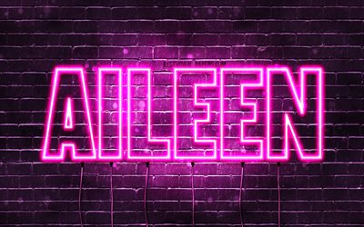 Aileen, 4k, wallpapers with names, female names, Aileen name, purple neon lights, horizontal text, picture with Aileen name