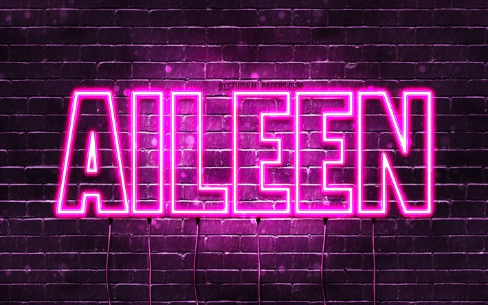 Aileen, 4k, 壁紙名, 女性の名前, Aileen名, 紫色のネオン, テキストの水平, 写真Aileen名