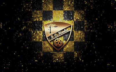 FC Honka, glitter logo, Veikkausliiga, yellow black checkered background, soccer, finnish football club, FC Honka logo, mosaic art, football, Honka FC