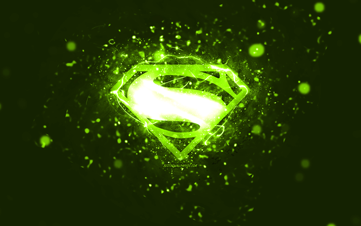 logo superman lime, 4k, luci al neon lime, creativo, sfondo astratto lime, logo superman, supereroi, superman