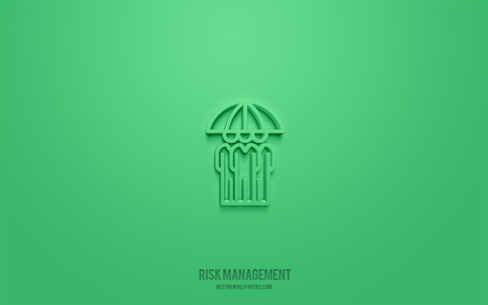 risk y&#246;netimi 3d simgesi, yeşil arka plan, 3d semboller, risk y&#246;netimi, iş simgeleri, 3d simgeler, risk y&#246;netimi işareti, iş 3d simgeler