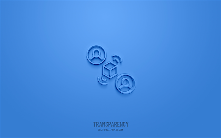 transparenz 3d-symbol, blauer hintergrund, 3d-symbole, transparenz, business-symbole, transparenzzeichen, business-3d-symbole