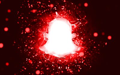 شعار snapchat باللون الأحمر, 4k, أضواء النيون الحمراء, خلاق, الأحمر، جرد، الخلفية, شعار snapchat, شبكة اجتماعية, سناب شات