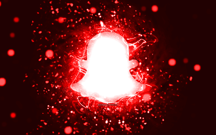 logotipo rojo de snapchat, 4k, luces de ne&#243;n rojas, creativo, fondo abstracto rojo, logotipo de snapchat, red social, snapchat