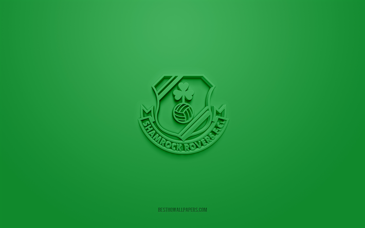 shamrock rovers fc, yaratıcı 3d logo, yeşil arka plan, irlanda futbol takımı, irlanda premier ligi ligi, tallaght, irlanda, 3d sanat, futbol, ​​shamrock rovers fc 3d logo