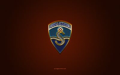 hnk sibenik, club de football croate, logo bleu, fond en fibre de carbone bordeaux, prva hnl, football, sibenik, croatie, logo hnk sibenik
