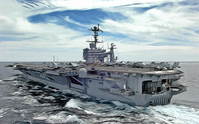 USS DJohn C Stennis, 4k, vector art, CVN-74, aircraft carriers, United States Navy, US army, abstract ships, battleship, US Navy, Nimitz-class, USS DJohn C Stennis CVN-74