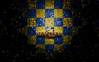 Tilburg Trappers, glitter logo, BeNe League, yellow blue checkered background, hockey, dutch hockey team, Tilburg Trappers logo, mosaic art