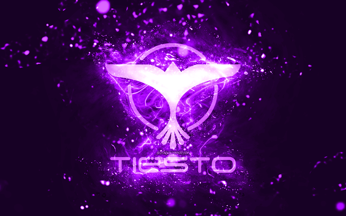 tiesto violett-logo, 4k, niederl&#228;ndische djs, violette neonlichter, kreativer, violetter abstrakter hintergrund, dj tiesto-logo, tijs michiel verwest, tiesto-logo, musikstars, dj tiesto
