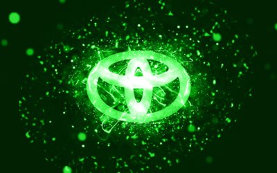 Toyota green logo, 4k, green neon lights, creative, green abstract background, Toyota logo, cars brands, Toyota