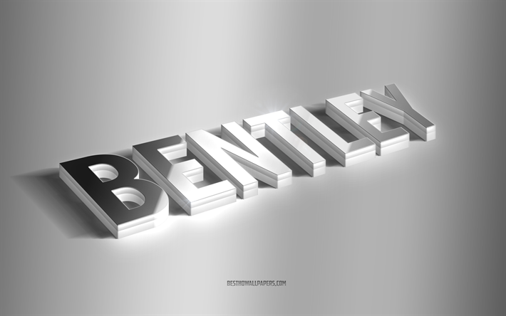 bentley, silberne 3d-kunst, grauer hintergrund, tapeten mit namen, bentley-name, bentley-gru&#223;karte, 3d-kunst, bild mit bentley-namen