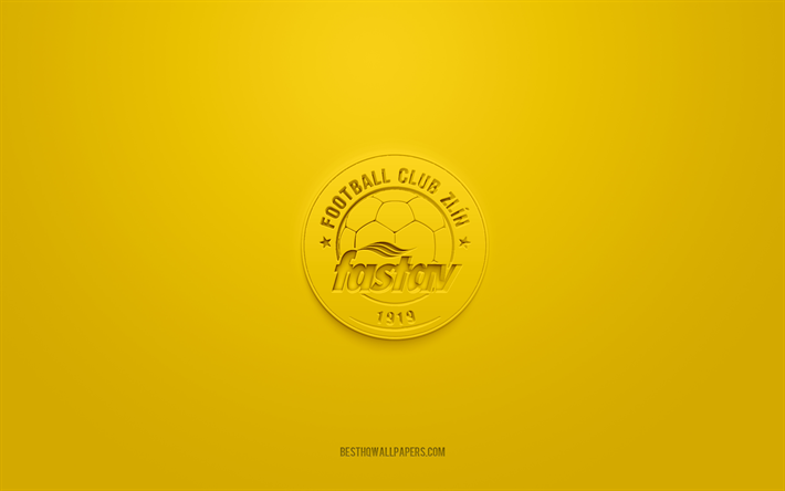 FC Fastav Zlin, creative 3D logo, yellow background, Czech First League, 3d emblem, Czech football club, Zlin, Czech Republic, 3d art, football, FC Fastav Zlin 3d logo