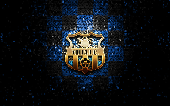 Zulia FC, glitter logo, La Liga FutVe, blue black checkered background, soccer, Venezuelan football club, Zulia FC logo, mosaic art, football, Venezuelan Primera Division, FC Zulia