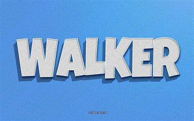 walker, fond de lignes bleues, fonds d &#233;cran avec noms, nom walker, noms masculins, carte de voeux walker, dessin au trait, photo avec nom walker