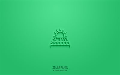 Solar panel 3d icon, green background, 3d symbols, Solar panel, ecology icons, 3d icons, Solar panel sign, ecology 3d icons