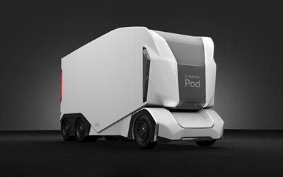 enride pod, camion autonome électrique, extérieur, camions du futur, blanc enride pod, véhicules électriques autonomes