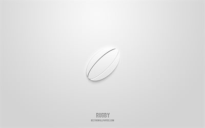 rugby 3d-symbol, wei&#223;er hintergrund, 3d-symbole, rugby, sportsymbole, rugby-zeichen, sport-3d-symbole