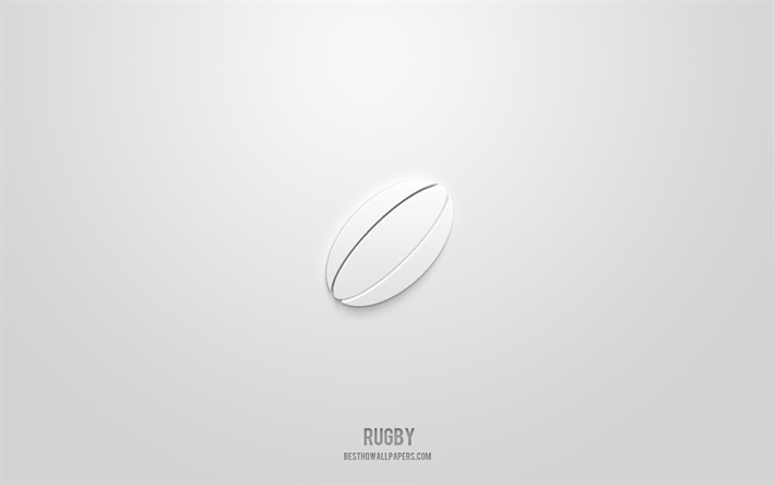 icona rugby 3d, sfondo bianco, simboli 3d, rugby, icone dello sport, icone 3d, segno del rugby, icone dello sport 3d