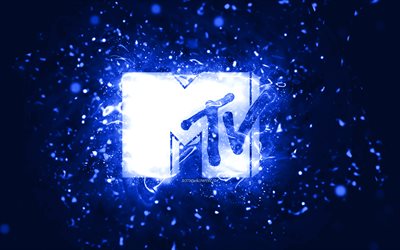 logo bleu foncé mtv, 4k, néons bleu foncé, créatif, fond abstrait bleu foncé, télévision musicale, logo mtv, marques, mtv