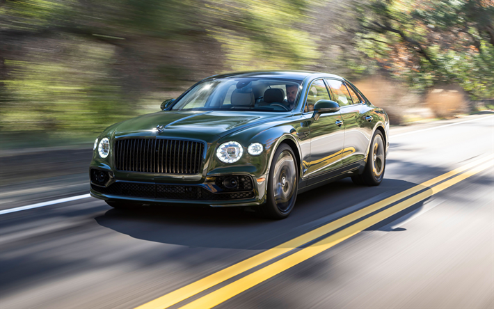 Bentley Flying Spur Hybrid, 4k, highway, 2022 cars, luxury cars, motion blur, 2022 Bentley Flying Spur, british cars, Bentley