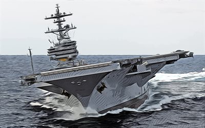 USS George H W Bush, 4k, vector art, CVN-77, aircraft carriers, United States Navy, US army, abstract ships, battleship, US Navy, Nimitz-class, USS George H W Bush CVN-77