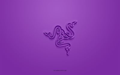 Razer 3d logo, purple background, 3d art, Razer emblem, Razer logo, creative 3d art, Razer, purple Razer logo