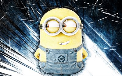 4k, Dave, grunge art, Dave the Minion, Minions The Rise of Gru, blue abstract rays, Despicable Me, Minions, Dave Minions
