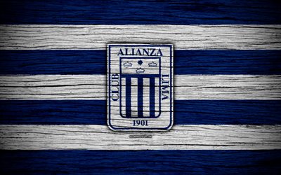 Alianza Lima FC, 4k, P&#233;ruviens, Primera Division, le soccer, le football, le P&#233;rou, l&#39;Alianza Lima, club de football, texture de bois, le FC Alianza Lima