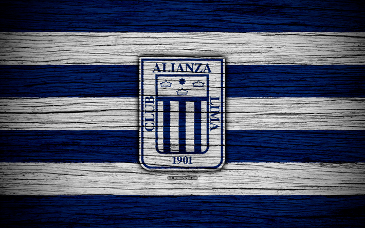 Alianza Lima FC, 4k, Peruano Primera Divis&#227;o, futebol, Peru, Alianza Lima, clube de futebol, textura de madeira, FC Alianza Lima