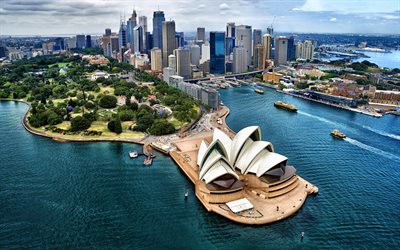 Sydney Opera House, kaupunkimaisemat, moderneja rakennuksia, Sydney, Australia