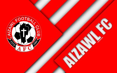 Aizawl FC, 4k, indian football club, red white abstraction, logo, emblem, material design, I-League, Aijal, India, football