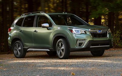 Subaru Forester, 4k, offroad, 2019 cars, forest, green Forester, motion blur, SUVs, Subaru