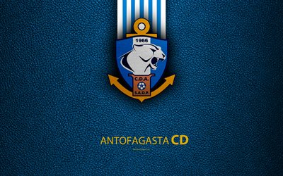 Antofagasta CD, 4k, logo, nahka rakenne, Chilen football club, Primera Division, valkoinen siniset viivat, Antofagasta, Chile, jalkapallo, Antofagasta FC