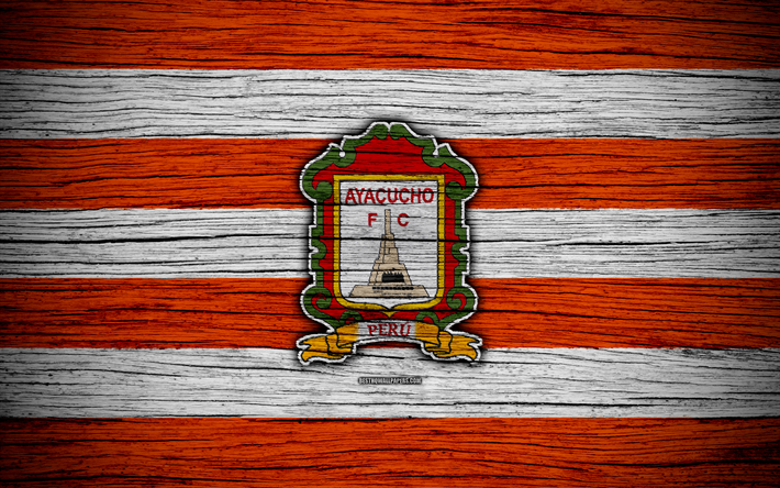 Ayacucho FC, 4k, Peruano Primera Divis&#227;o, futebol, Peru, Ayacucho, clube de futebol, textura de madeira, FC Ayacucho