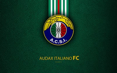Audax Italiano, 4k, logo, yeşil deri doku, Şili Futbol Kul&#252;b&#252;, Lig, beyaz, yeşil &#231;izgiler, La Florida, Chile, futbol, Audax Italiano FC