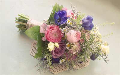 結婚式の花束, レトロスタイル, バラ, 野生の花, 花束の花嫁