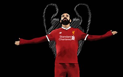 Salah, 4k, fan art, Liverpool, football stars, Premier League, Mo Salah, soccer, football, Mohamed Salah, Liverpool FC, footballers