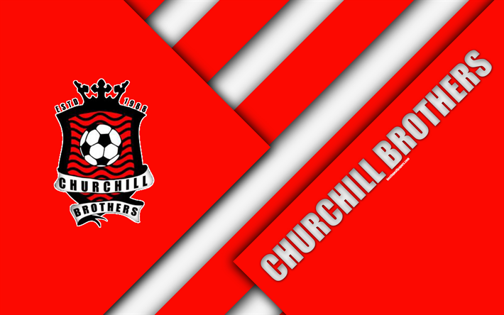 Churchill Brothers FC, 4k, Intian football club, punainen valkoinen abstraktio, logo, tunnus, materiaali suunnittelu, I-League, Salset, Intia, jalkapallo
