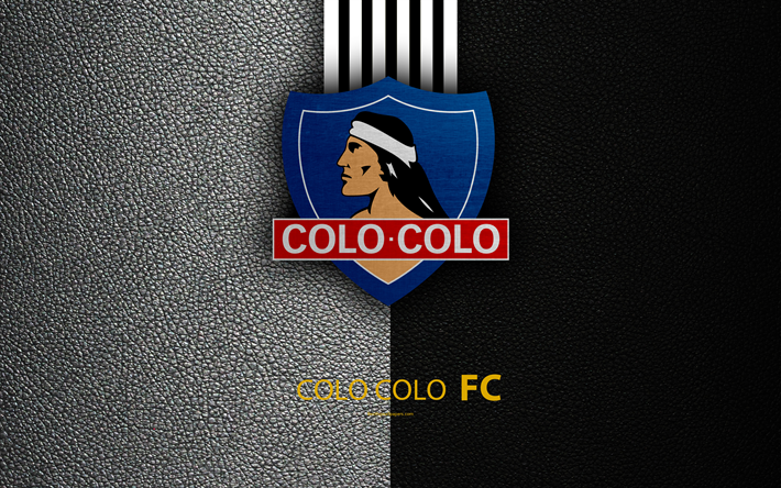 Colo Colo FC, 4k, logo, white black leather texture, Chilean football club, emblem, Primera Division, white black lines, Santiago, Chile, football, CSD Colo-Colo